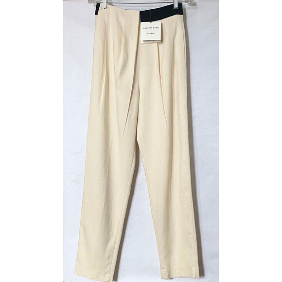 Massimo Dutti Pants - Massimo Dutti Studio Pants Womens 4 Cream Black Contrast Tuxedo Trousers NWT